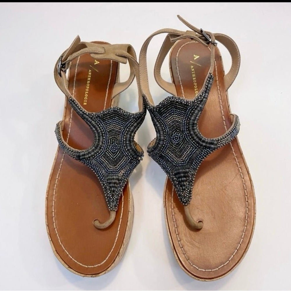Anthropologie Jacey Beaded Wedge Sandal, Size 9 - Picture 3 of 7